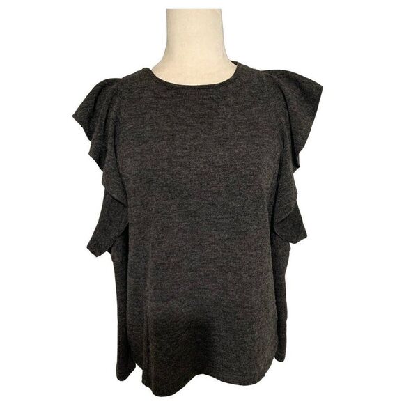 zara wb womens solid charcoal gray cold shoulder long sleeve sweater top medium - Picture 1 of 4